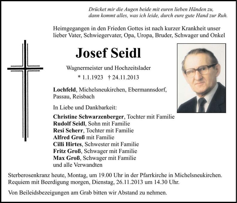 Traueranzeige Josef Seidl