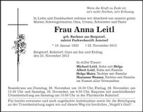Traueranzeige Anna Leitl
