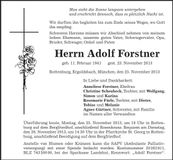 Traueranzeige Adolf Forstner