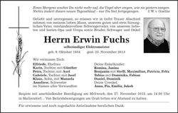 Traueranzeige Erwin Fuchs