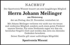 Traueranzeige Johann Meilinger