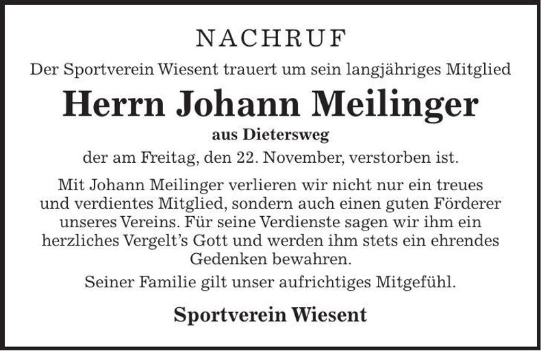 Traueranzeige Johann Meilinger