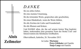 Traueranzeige Alois Zeilmeier