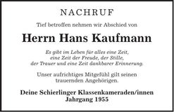 Traueranzeige Hans Kaufmann