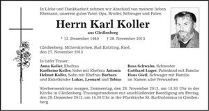 Traueranzeige Karl Koller