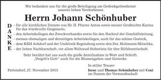 Traueranzeige Johann Schönhuber