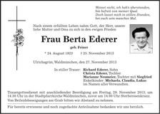 Traueranzeige Berta Ederer