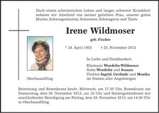Traueranzeige Irene Wildmoser
