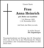 Traueranzeige Anna Heinrich