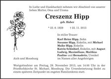 Traueranzeige Creszenz Hipp
