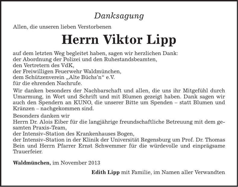 Traueranzeige Viktor Lipp