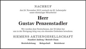 Traueranzeige Gustav Penzenstadler