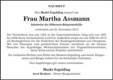 Traueranzeige Martha Assmann