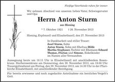 Traueranzeige Anton Sturm