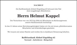 Traueranzeige Helmut Kappel