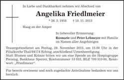 Traueranzeige Angelika Friedlmeier