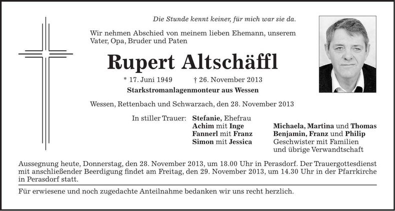Traueranzeige Rupert Altschäffl