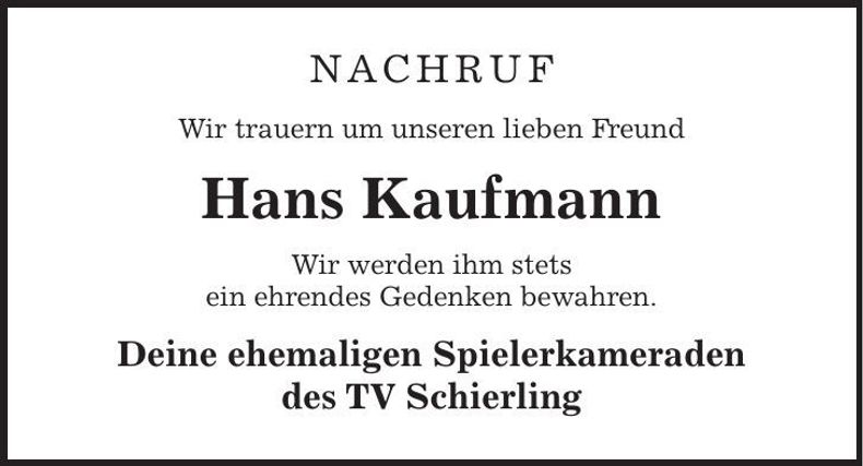Traueranzeige Hans Kaufmann