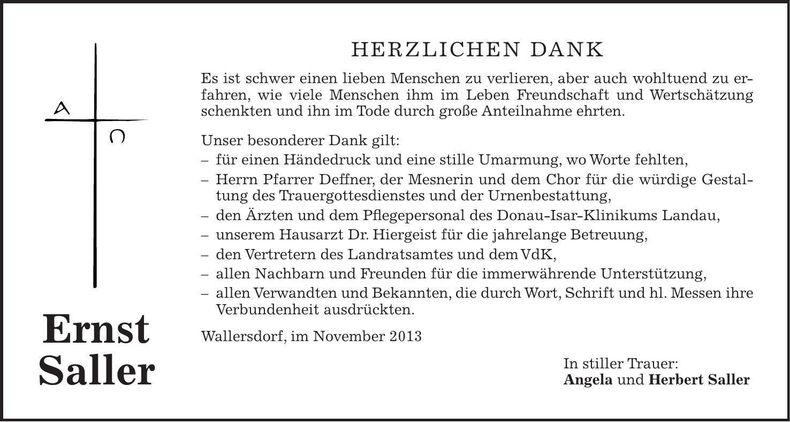 Traueranzeige Ernst Saller