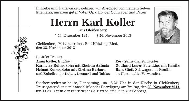 Traueranzeige Karl Koller