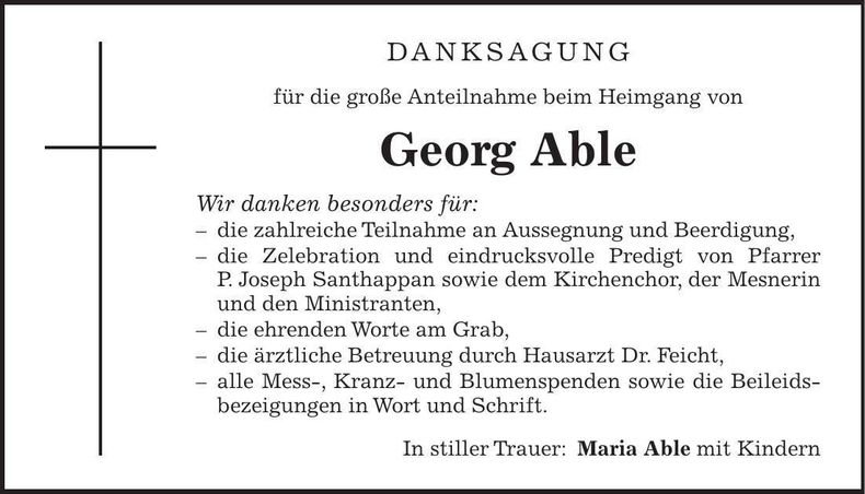 Traueranzeige Georg Able