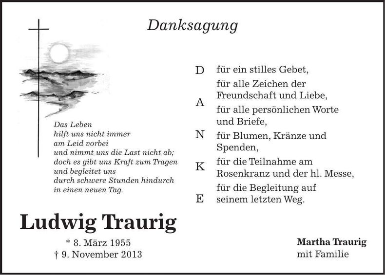 Traueranzeige Ludwig Traurig