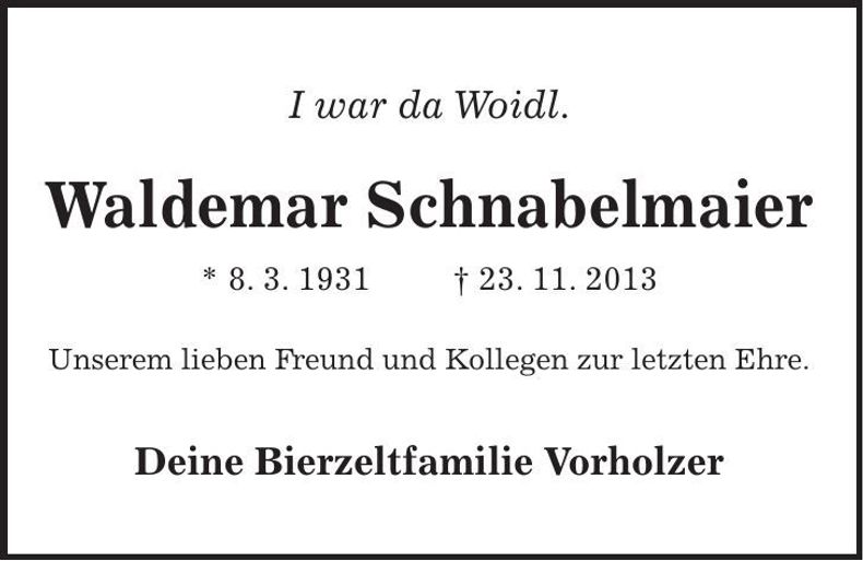 Traueranzeige Waldemar Schnabelmaier