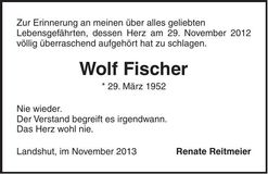 Traueranzeige Wolf Fischer