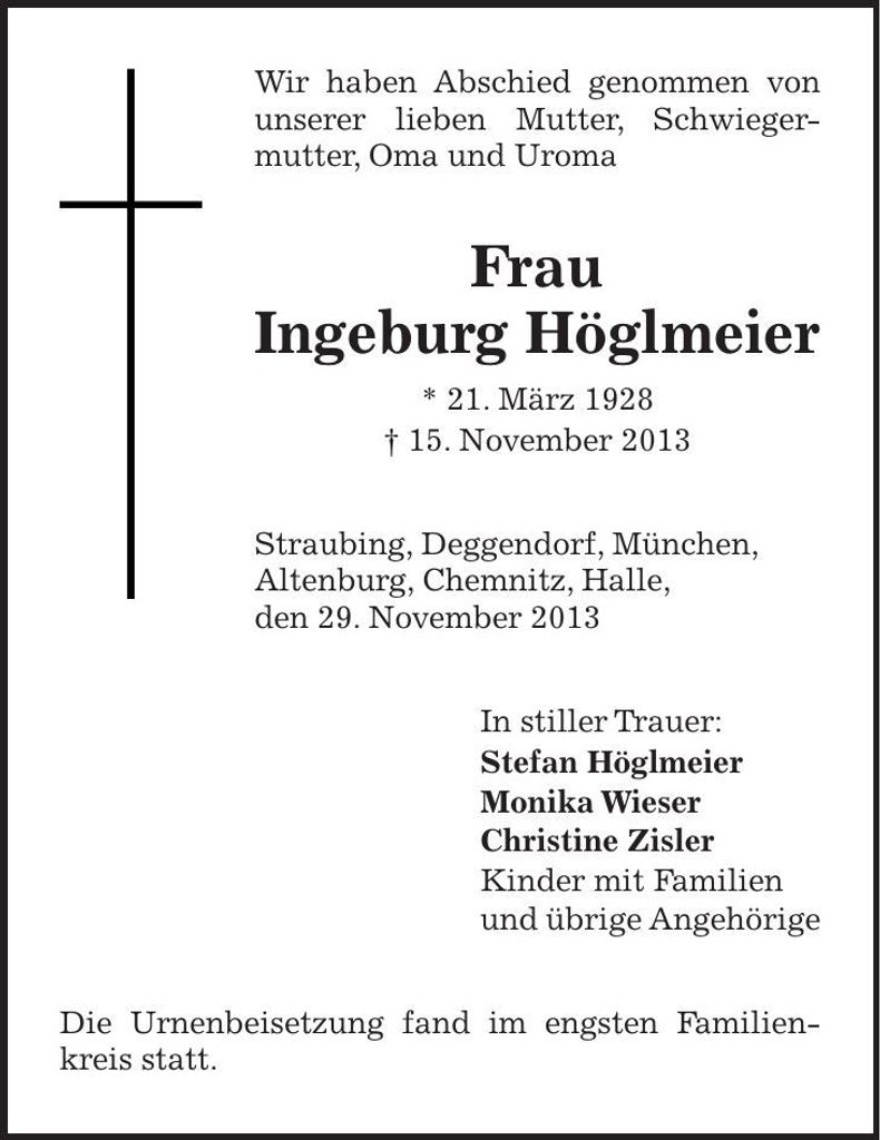 Traueranzeige Ingeburg Höglmeier