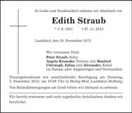 Traueranzeige Edith Straub