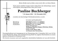 Traueranzeige Pauline Buchberger