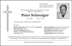 Traueranzeige Peter Schwaiger