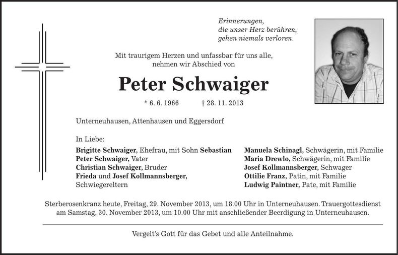 Traueranzeige Peter Schwaiger