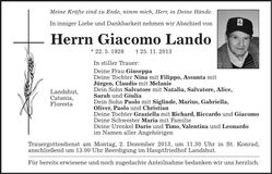 Traueranzeige Giacomo Lando
