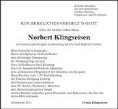 Traueranzeige Norbert Klingseisen