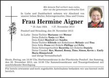 Traueranzeige Hermine Aigner