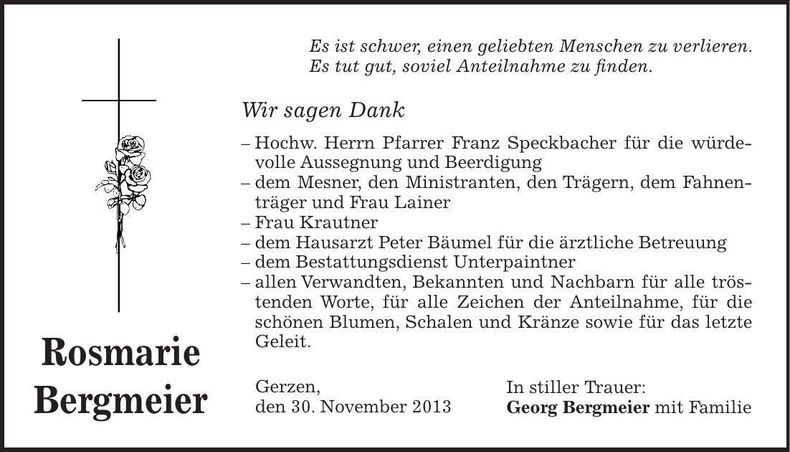 Traueranzeige Rosmarie Bergmeier