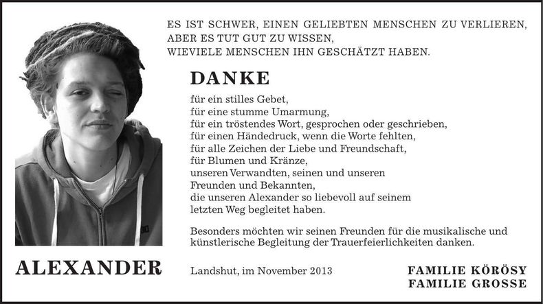 Traueranzeige Alexander Körösy