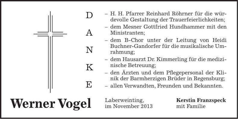 Traueranzeige Werner Vogel