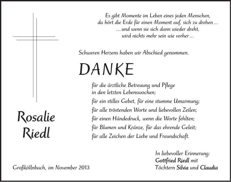 Traueranzeige Rosalie Riedl