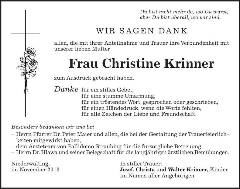 Traueranzeige Christine Krinner