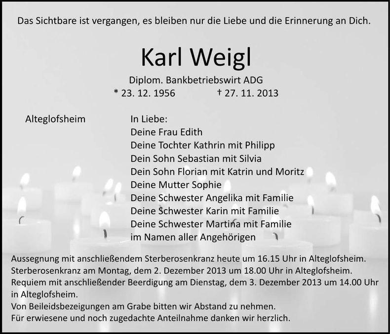 Traueranzeige Karl Weigl