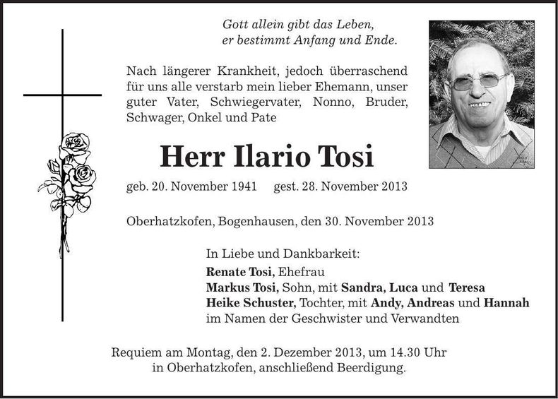 Traueranzeige Ilario Tosi