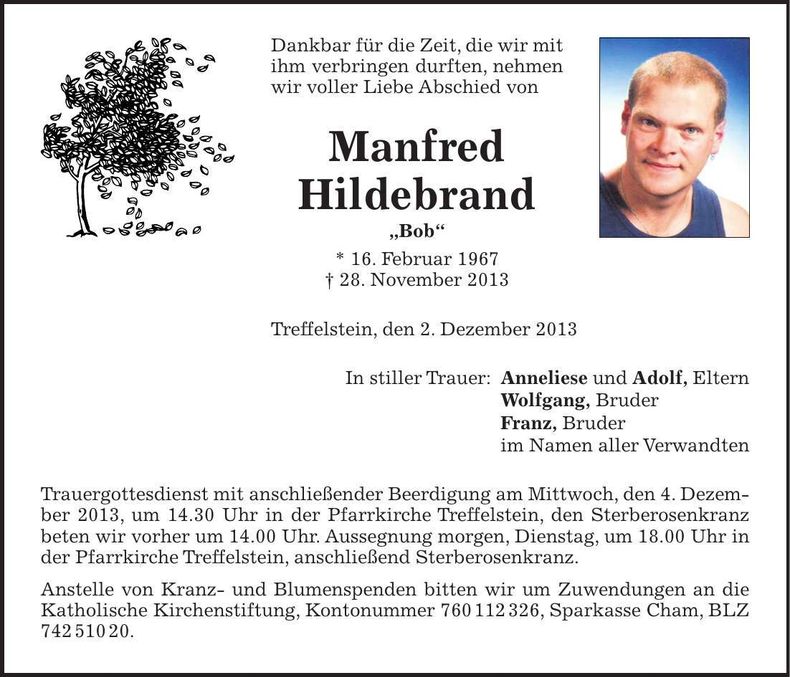Traueranzeige Manfred Hildebrand