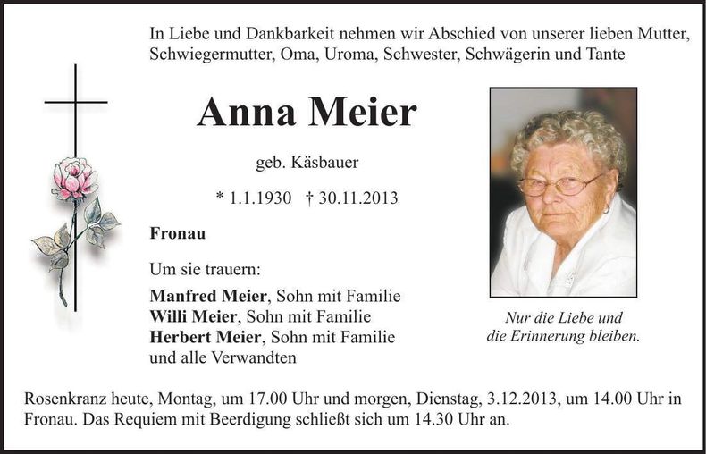 Traueranzeige Anna Meier