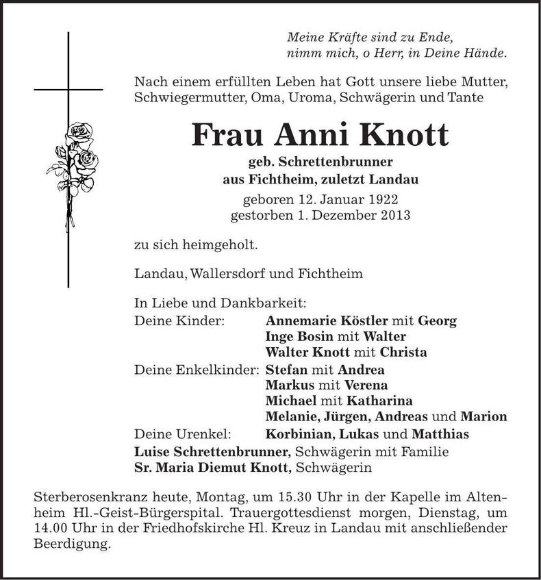 Traueranzeige Anni Knott