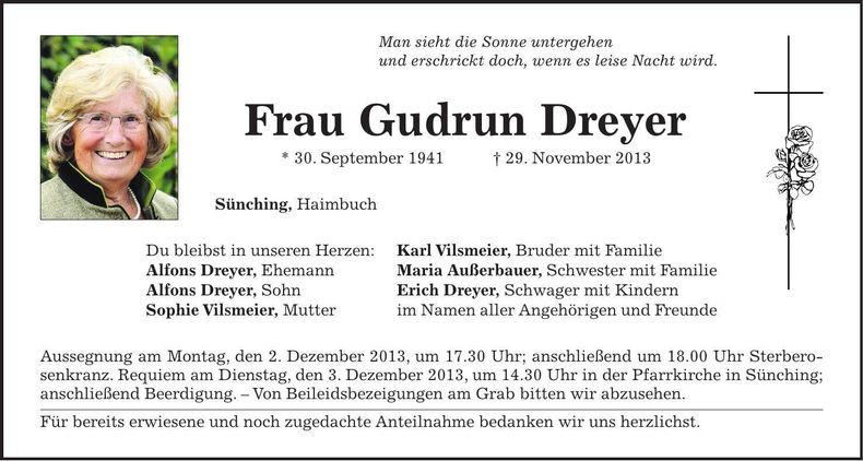 Traueranzeige Gudrun Dreyer