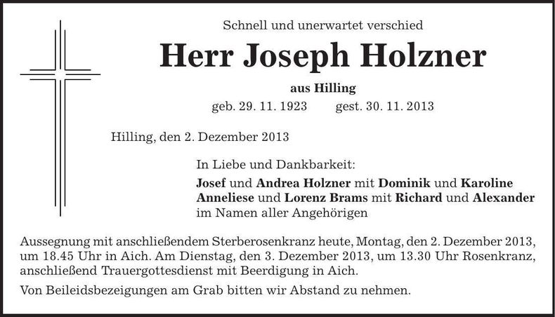 Traueranzeige Joseph Holzner