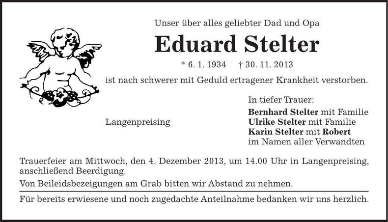 Traueranzeige Eduard Stelter