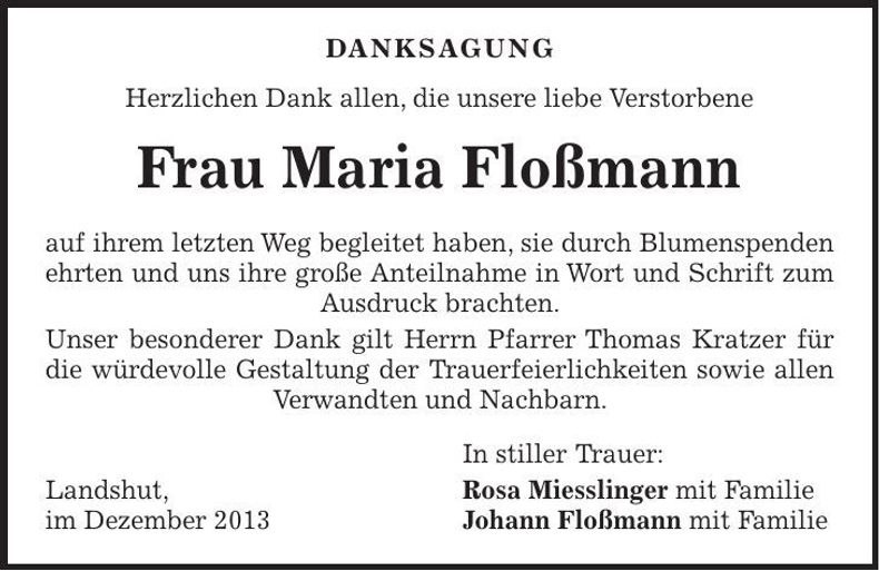 Traueranzeige Maria Floßmann